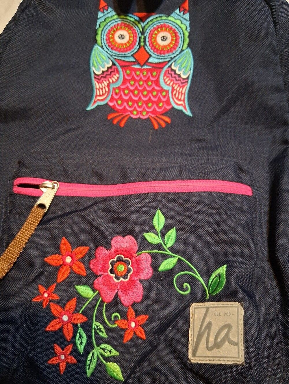 Hanna Andersson Navy Blue Embroidered Owl Floral Kids School Backpack - OS - Picture 4 of 14